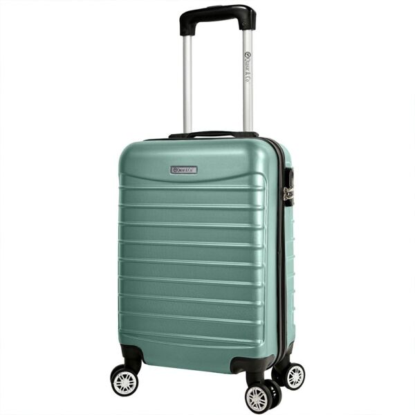 Set troler cabina cu geanta cosmetice, Quasar & Co.®, model Line, roti detasabile, cifru, 4 roti 360 grade, maner telescopic, 55x36x20 cm/28x22x14 cm, ABS, turcoaz deschis Trolere medii 2024-09-19