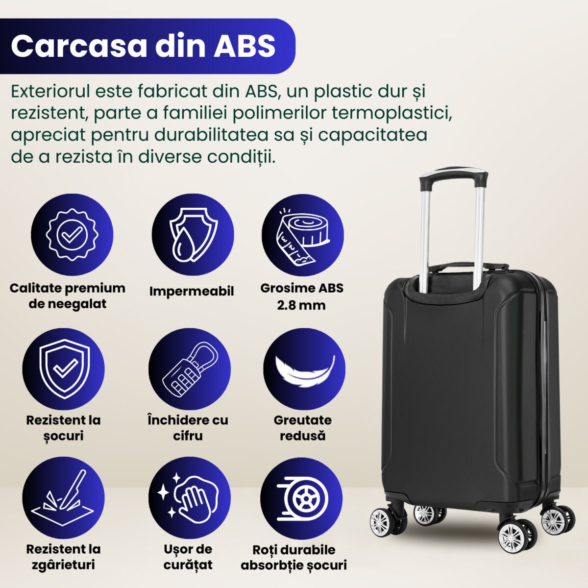 Troler cabina avion Quasar & Co.®, 55x35x20cm, bagaj de mana, troller cu fermoar antifurt, cifru, maner telescopic lung, geamantan cu 4 roti duble silentioase 360°, valiza ABS 2.8 mm, rezistent, 2 compartimente cu buzunar, 10kg, Smart, Negru 6 Troler cabina avion Quasar & Co.®, 55x35x20cm, bagaj de mana, troller cu fermoar antifurt, cifru, maner telescopic lung, geamantan cu 4 roti duble silentioase 360°, valiza ABS 2.8 mm, rezistent, 2 compartimente cu buzunar, 10kg, Smart, Negru 6
