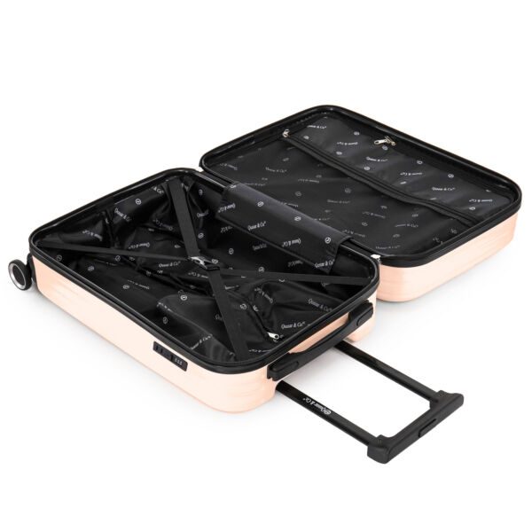 Troler cabina avion Quasar & Co.®, 55x35x22cm, bagaj de mana, troller cu fermoar antifurt, cifru, maner telescopic lung, geamantan cu 4 roti duble silentioase 360°, valiza ABS 2.8 mm, rezistent, port USB, suport de pahar, 10kg, Legend, Somon - imagine 9