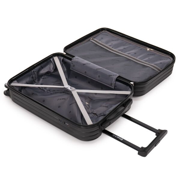 Troler cabina avion Quasar & Co.®, 55x35x22cm, bagaj de mana, troller cu fermoar antifurt, cifru, maner telescopic lung, geamantan cu 4 roti duble silentioase 360°, valiza ABS 2.8 mm, rezistent, port USB, suport de pahar, 10kg, Legend, Negru - imagine 9
