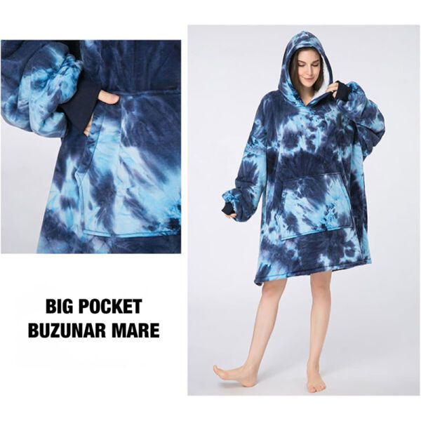 Patura cu maneci, Quasar & Co.®, gluga si buzunar, poliester, marime universala, albastru inchis/albastru deschis - imagine 9