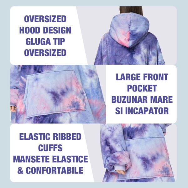 Patura cu maneci, Quasar & Co.®, gluga si buzunar, poliester, marime universala, mov/roz - imagine 9