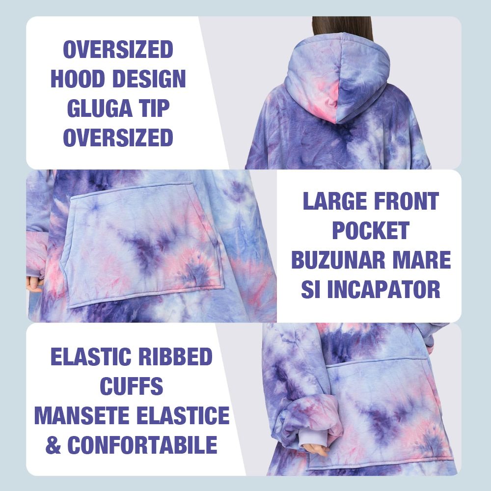 Patura cu maneci, Quasar & Co.®, gluga si buzunar, poliester, marime universala, mov/roz 9