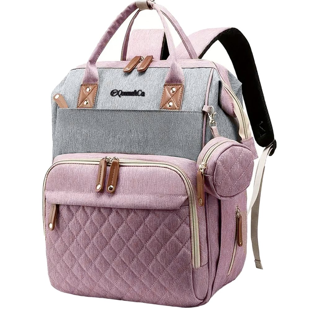 44041125-1 Geanta/rucsac, Quasar & Co.®, cu port USB si 14 compartimente, textil, 40 x 30 x 14 cm, roz/gri