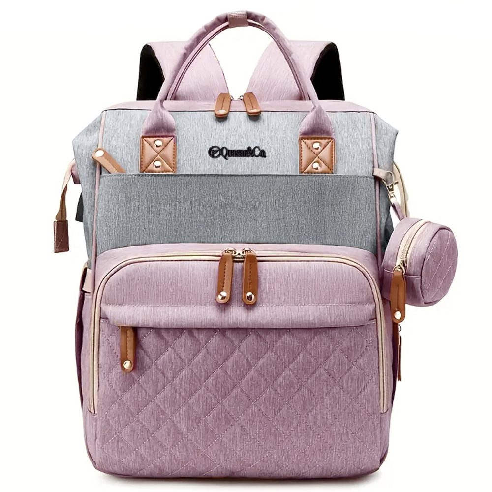 Geanta/rucsac, Quasar & Co.®, cu port USB si 14 compartimente, textil, 40 x 30 x 14 cm, roz/gri 2 Geanta/rucsac, Quasar & Co.®, cu port USB si 14 compartimente, textil, 40 x 30 x 14 cm, roz/gri 2