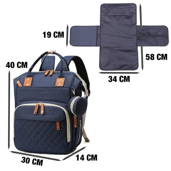 Set geanta/rucsac si saltea pentru infasat, Quasar & Co.®, cu port USB si 14 compartimente, textil, 40 x 30 x 14 cm, albastru inchis - imagine 6