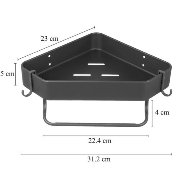Set 4 etajere pentru baie, Quasar & Co.®, de colt, suspendate, cu 2 bare prosop, 4 carlige, 23x23x5 cm, metal, gri - imagine 4