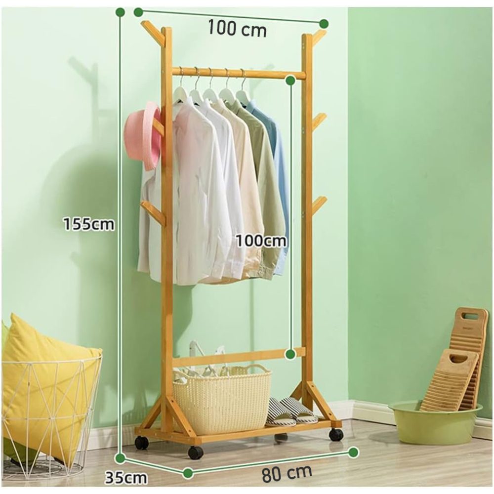 Cuier hol, Quasar & Co.®, cu roti, pretabil imbracaminte/incaltaminte, bambus, 80 x 35 x 155 cm, natur 8 Cuier hol, Quasar & Co.®, cu roti, pretabil imbracaminte/incaltaminte, bambus, 80 x 35 x 155 cm, natur 8