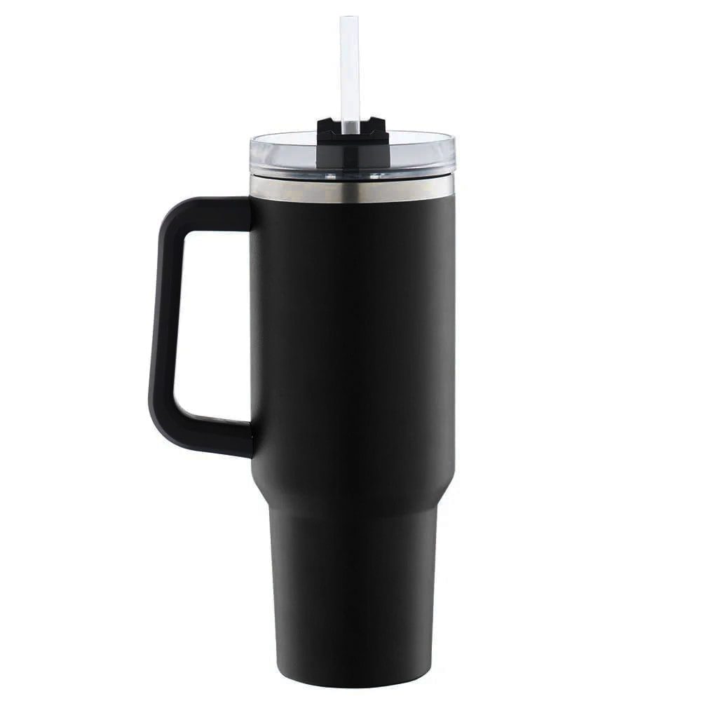 44041147-1 Cana termos cu maner si pai, Quasar & Co.®, cu capac To Go, pentru bauturi calde/reci, otel inoxidabil, 1.2 L, negru