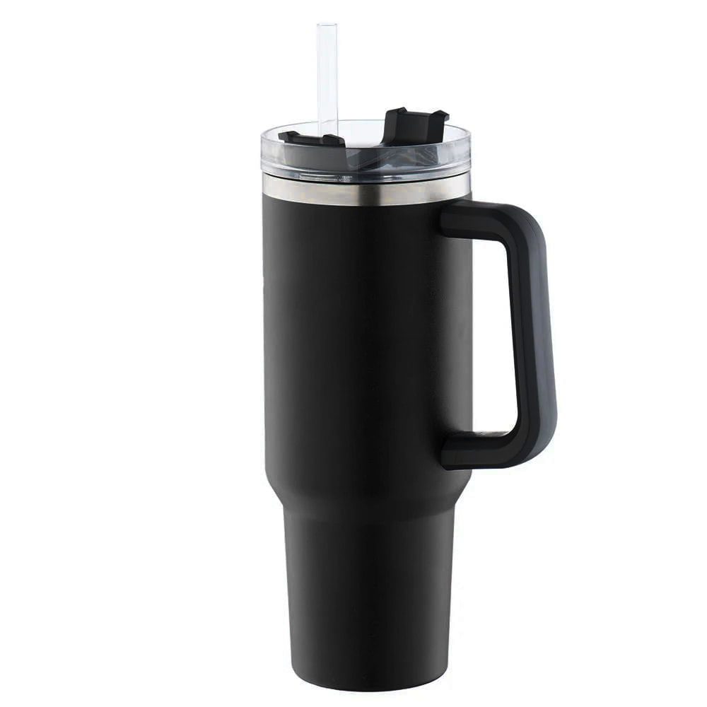 Cana termos cu maner si pai, Quasar & Co.®, cu capac To Go, pentru bauturi calde/reci, otel inoxidabil, 1.2 L, negru 2 Cana termos cu maner si pai, Quasar & Co.®, cu capac To Go, pentru bauturi calde/reci, otel inoxidabil, 1.2 L, negru 2