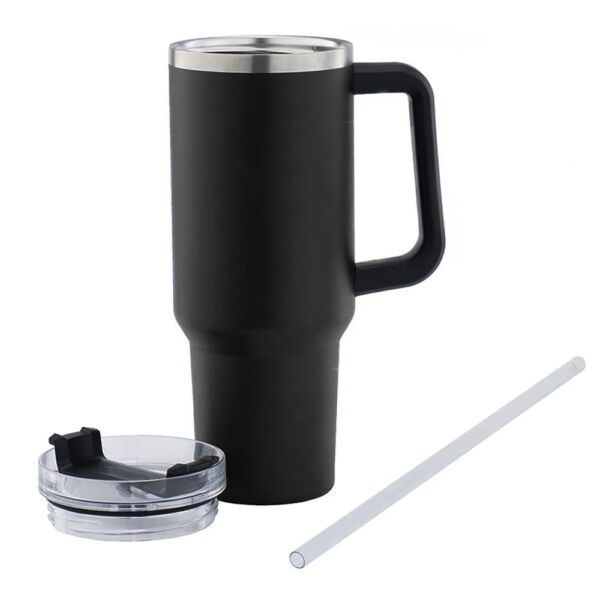 Cana termos cu maner si pai, Quasar & Co.®, cu capac To Go, pentru bauturi calde/reci, otel inoxidabil, 1.2 L, negru - imagine 3