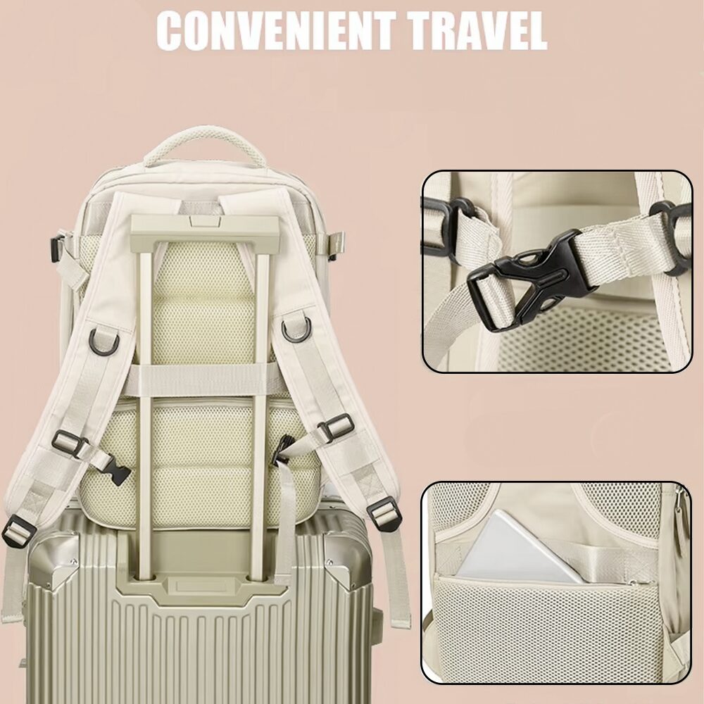 Rucsac Quasar & Co.®, bagaj de mana avion, multifunctional, extensibil, impermeabil, compartiment pantofi, compartiment laptop, sistem agatare pe troler, rucsac calatorie/voiaj pretabil drumetii/scoala, cu USB, textil, 43x30x20-28 cm, ivoire 4