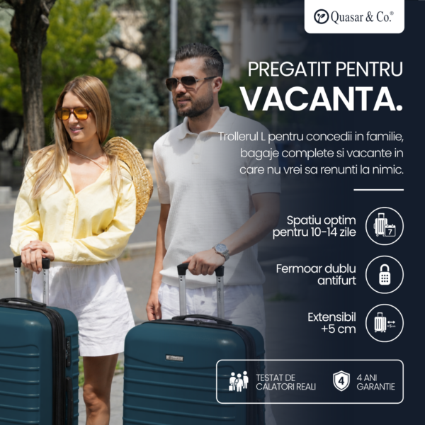 Troler mare extensibil Quasar & Co.®, 77x53x32-37cm, bagaj de cala, troller avion cu fermoar antifurt, cifru, maner telescopic, geamantan cu 4 roti duble silentioase 360°, valiza ABS 2.8 mm, 2 compartimente cu buzunar, LINE, Albastru petrol Troler mare extensibil Quasar & Co.®, 77x53x32-37cm, bagaj de cala, troller avion cu fermoar antifurt, cifru, maner telescopic, geamantan cu 4 roti duble silentioase 360°, valiza ABS 2.8 mm, 2 compartimente cu buzunar, LINE, Albastru petrol