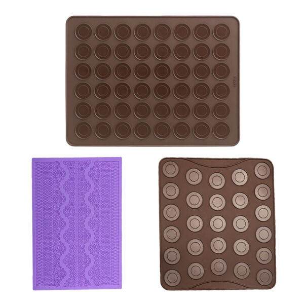 Set cofetarie Quasar & Co.®, foaie 27 macarons, foaie 48 macarons, matrita silicon pentru decor, silicon, maro-mov Forme prajituri 2025-03-15 2