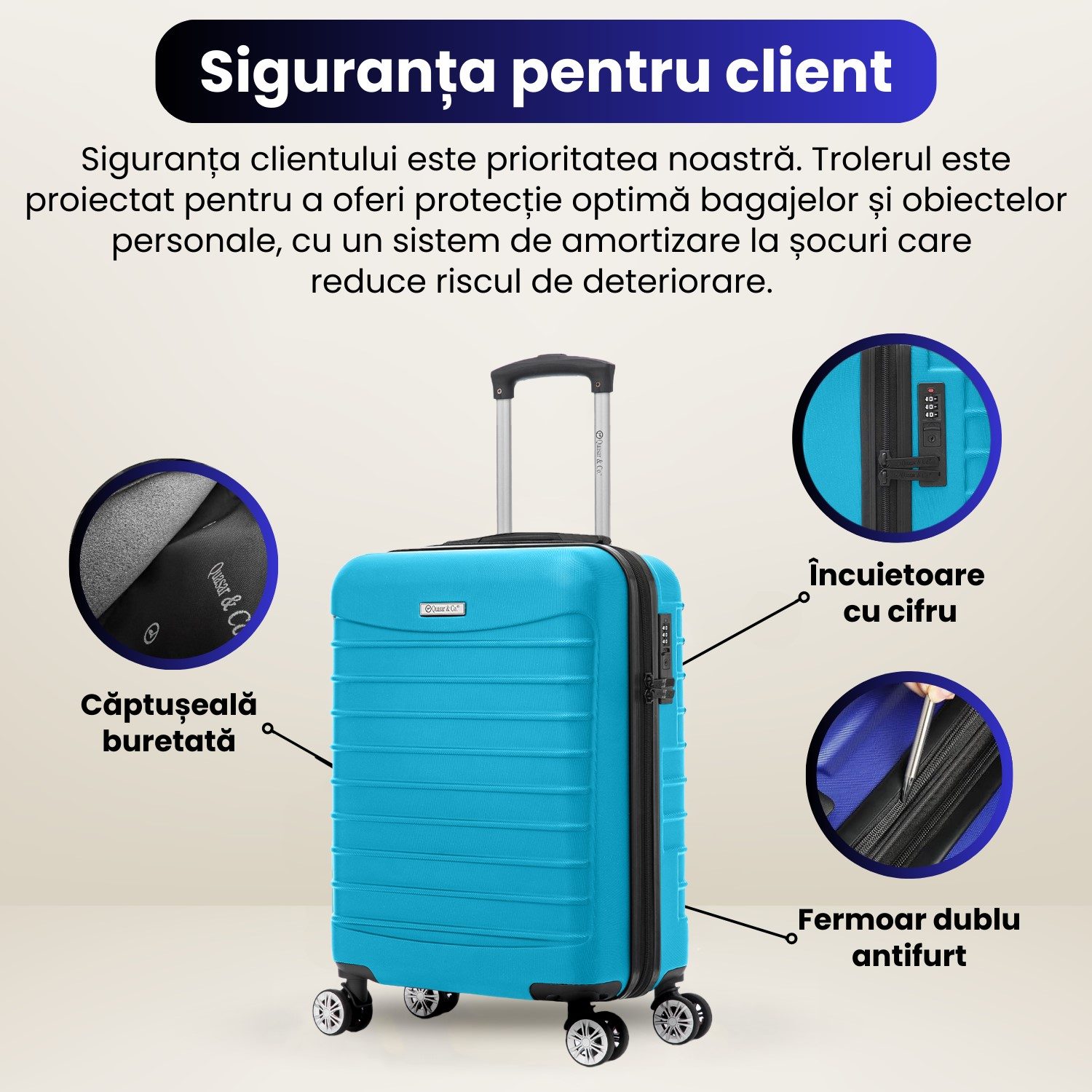 Trolerul LINE asigura siguranta clientului este asigurata de fermoar antifurt, incuietoare cu cifru si captuseala buretata