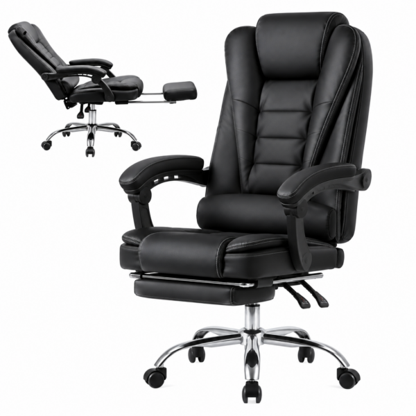 Scaun birou ergonomic directorial, Quasar & Co.®, model Beta, piele ecologica, spatar reglabil, suport picioare retractabil, inaltime reglabila, baza cromata, negru 2 Scaun birou ergonomic directorial, Quasar & Co.®, model Beta, piele ecologica, spatar reglabil, suport picioare retractabil, inaltime reglabila, baza cromata, negru
