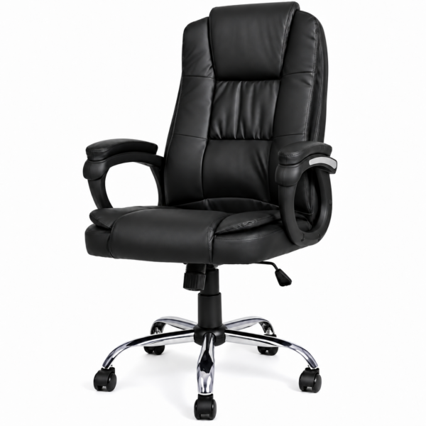 Scaun birou ergonomic directorial, Quasar & Co.®, model Kappa, piele ecologica, inaltime reglabila, sistem balansoar, baza cromata, negru - imagine 1