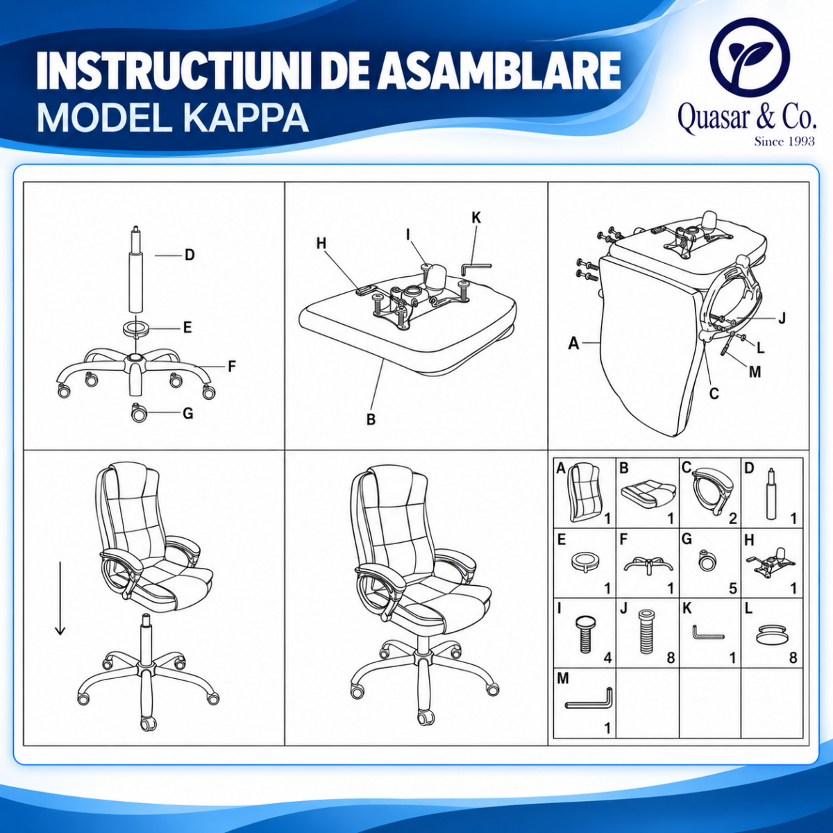 Scaun birou ergonomic directorial, Quasar & Co.®, model Kappa, piele ecologica, inaltime reglabila, sistem balansoar, baza cromata, negru 8 Scaun birou ergonomic directorial, Quasar & Co.®, model Kappa, piele ecologica, inaltime reglabila, sistem balansoar, baza cromata, negru 8