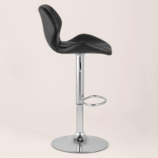 Scaun de bar Quasar & Co.®, inalt, inaltime reglabila, rotativ, sistem rotire 360°, picior antiderapant, baza cromata, suport fix metalic pentru picioare, sezut tip scoica, scaune pretabile bucatarie, piele ecologica, NOMA, negru Scaune bar 2026-04-18