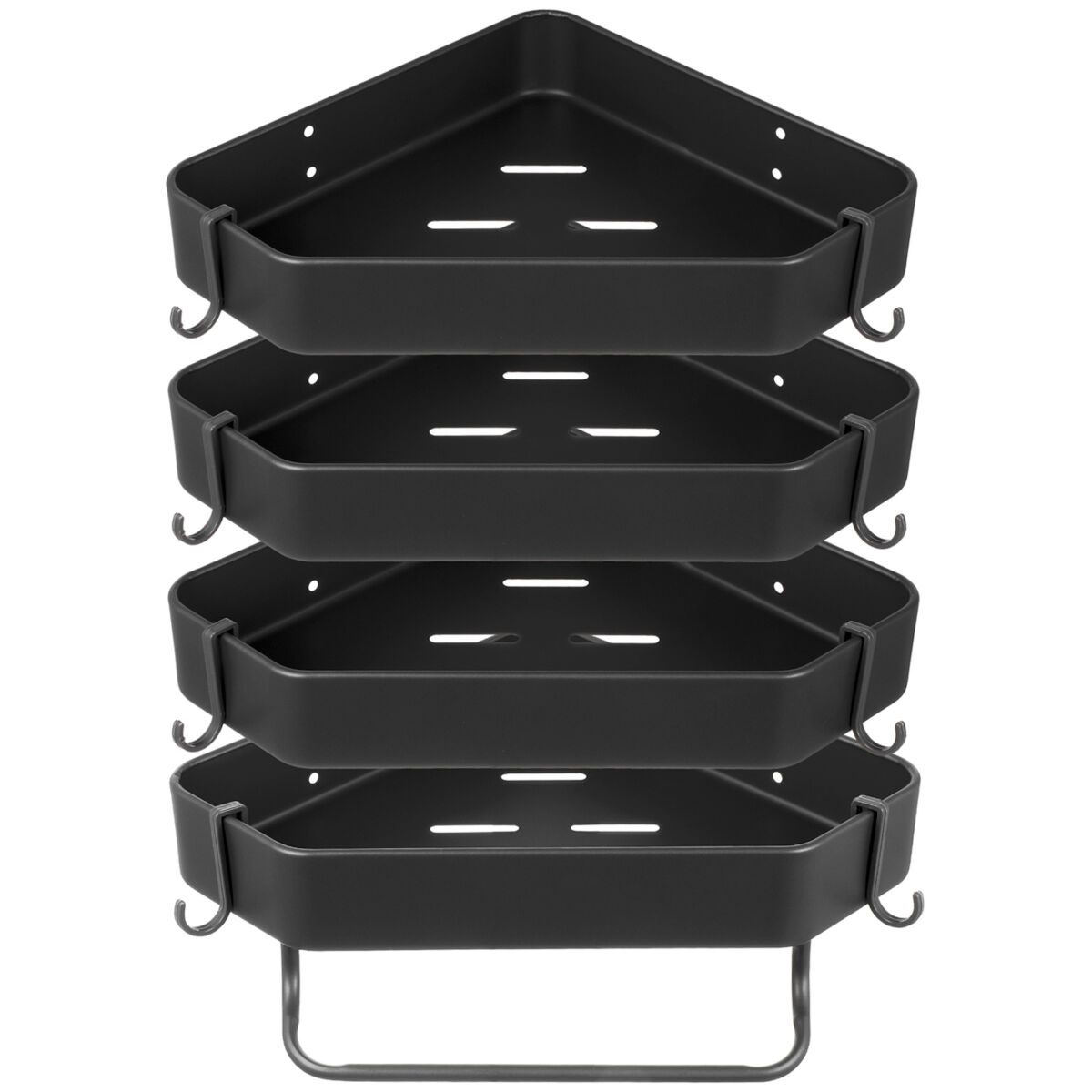 45041002-1 Set 4 etajere de colt, Quasar & Co.®, universale, suspendate, cu 2 bare prosop, 4 carlige, 23x23x5 cm, metal, Negru