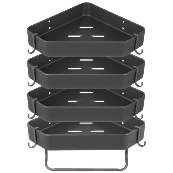 Set 4 etajere de colt, Quasar & Co.®, universale, suspendate, cu 2 bare prosop, 4 carlige, 23x23x5 cm, metal, Gri antracit Rafturi 2026-04-18 2