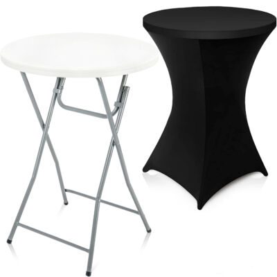 Set masa evenimente cu husa, Quasar & Co.®, banchet/catering, inalta, rotunda, picioare metal pliabile, d80 cm, h110 cm, ABS/metal, Alb 7