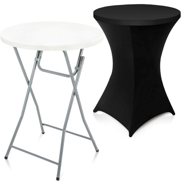 Set masa evenimente cu husa, Quasar & Co.®, banchet/catering, inalta, rotunda, picioare metal pliabile, d80 cm, h110 cm, ABS/metal, Alb - imagine 1