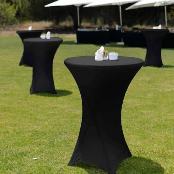 Set masa evenimente cu husa, Quasar & Co.®, banchet/catering, inalta, rotunda, picioare metal pliabile, d80 cm, h110 cm, ABS/metal, Alb - imagine 6