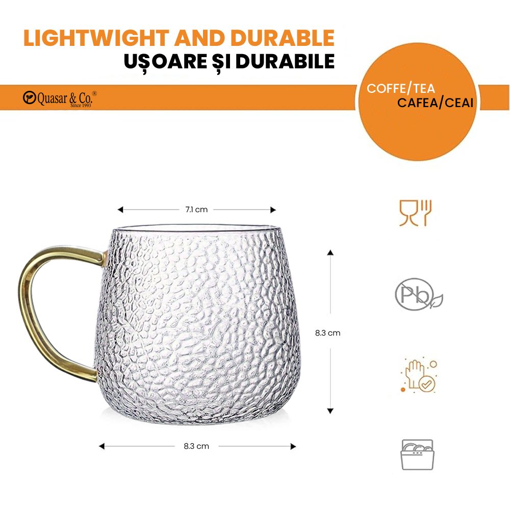 Set 6 cani, Quasar & Co.®, termorezistente, cafea/ceai, 300 ml, sticla borosilicata, transparent 2