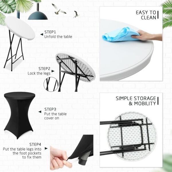 Set masa evenimente cu husa, Quasar & Co.®, banchet/catering, inalta, rotunda, picioare metal pliabile, d80 cm, h110 cm, ABS/metal, Alb - imagine 5