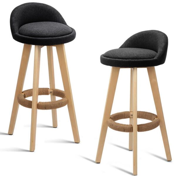 Set 2 scaune bar, Quasar & Co.®, rotative, sistem rotire 360°, inalte, tapitate, pretabile bucatarie, 37x37x80 cm, lemn/textil/burete, LOFT, negru Scaune bar 2026-04-18 2