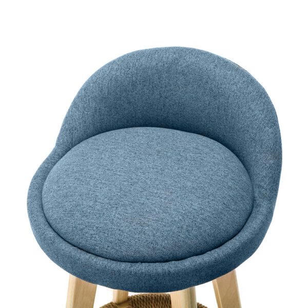 Scaun de bar, Quasar & Co.®, rotativ, sistem rotire 360°, inalt, tapitat, pretabil bucatarie, 37 x 37 x 80 cm, lemn/textil/burete, LOFT, albastru deschis - imagine 2