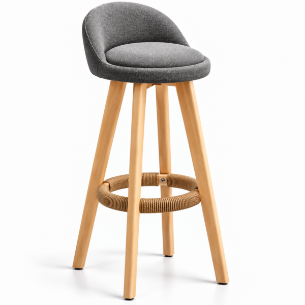 Scaun inalt bar, Quasar & Co.®, scaune bar cu sistem rotire 360°, rotative, tapitate, pretabile bucatarie, lemn / textil, LOFT, gri