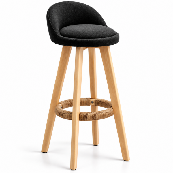 Scaun inalt bar, Quasar & Co.®, scaune bar cu sistem rotire 360°, rotative, tapitate, pretabile bucatarie, lemn / textil, LOFT, negru