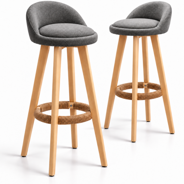 Set 2 scaune inalte bar, Quasar & Co.®, scaun bar cu sistem rotire 360°, rotative, tapitate, pretabile bucatarie, lemn / textil, LOFT, gri