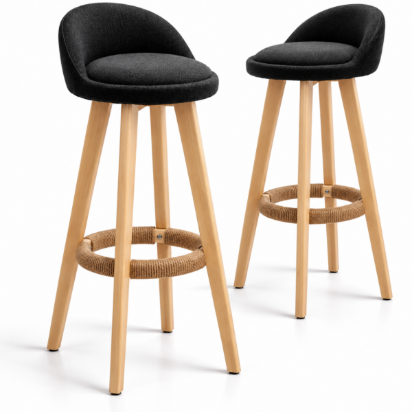 Set 2 scaune inalte bar, Quasar & Co.®, scaun bar cu sistem rotire 360°, rotative, tapitate, pretabile bucatarie, lemn / textil, LOFT, negru