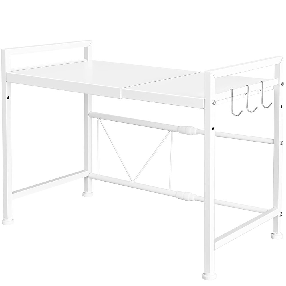 Raft cuptor microunde, Quasar & Co.®, suport bucatarie, rafturi ajustabile pe lungime de la 40 la 60 cm, etajera cu cadru metalic cu 3 carlige, model Rack, 40-60 x 32 x 48 cm, alb 2