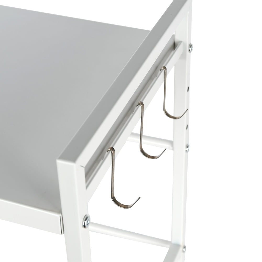 Raft cuptor microunde, Quasar & Co.®, suport bucatarie, rafturi ajustabile pe lungime de la 40 la 60 cm, etajera cu cadru metalic cu 3 carlige, model Rack, 40-60 x 32 x 48 cm, alb 5