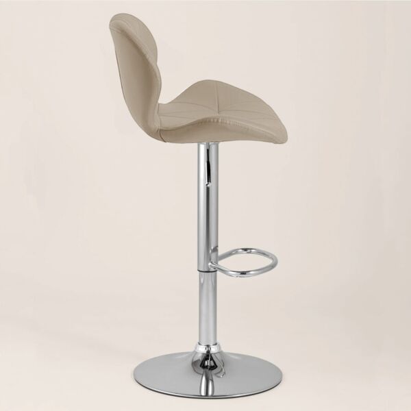Scaun de bar Quasar & Co.®, inalt, inaltime reglabila, rotativ, sistem rotire 360°, picior antiderapant, baza cromata, suport fix metalic pentru picioare, sezut tip scoica, scaune pretabile bucatarie, piele ecologica, NOMA, ivoire Scaune bar 2026-04-18