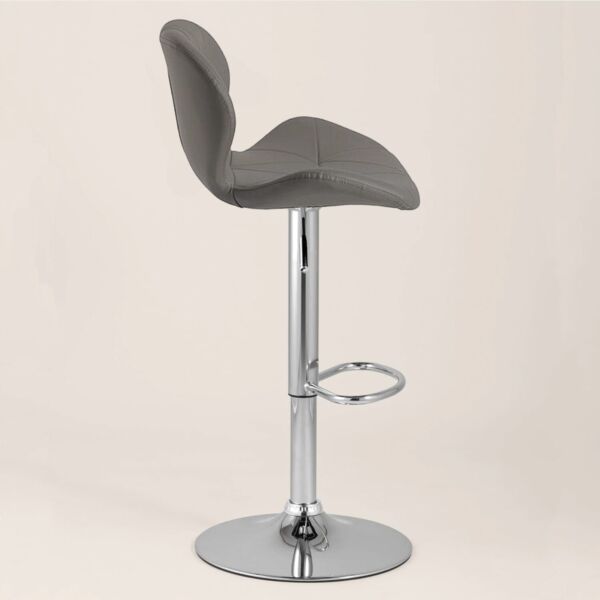 Scaun de bar Quasar & Co.®, inalt, inaltime reglabila, rotativ, sistem rotire 360°, picior antiderapant, baza cromata, suport fix metalic pentru picioare, sezut tip scoica, scaune pretabile bucatarie, piele ecologica, NOMA, gri Scaune bar 2026-04-18