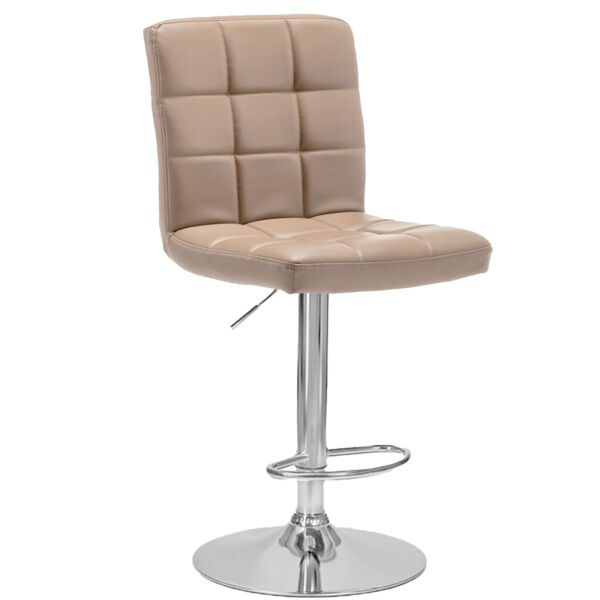 Scaun de bar Quasar & Co.®, inalt, inaltime reglabila, rotativ, sistem rotire 360°, picior antiderapant, baza cromata, suport fix metalic pentru picioare, scaune pretabile bucatarie, piele ecologica, MODO, cafeniu Scaune bar 2026-04-18 2