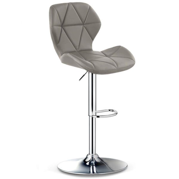 Scaun de bar Quasar & Co.®, inalt, inaltime reglabila, rotativ, sistem rotire 360°, picior antiderapant, baza cromata, suport fix metalic pentru picioare, sezut tip scoica, scaune pretabile bucatarie, piele ecologica, NOMA, gri Scaune bar 2026-04-18 2