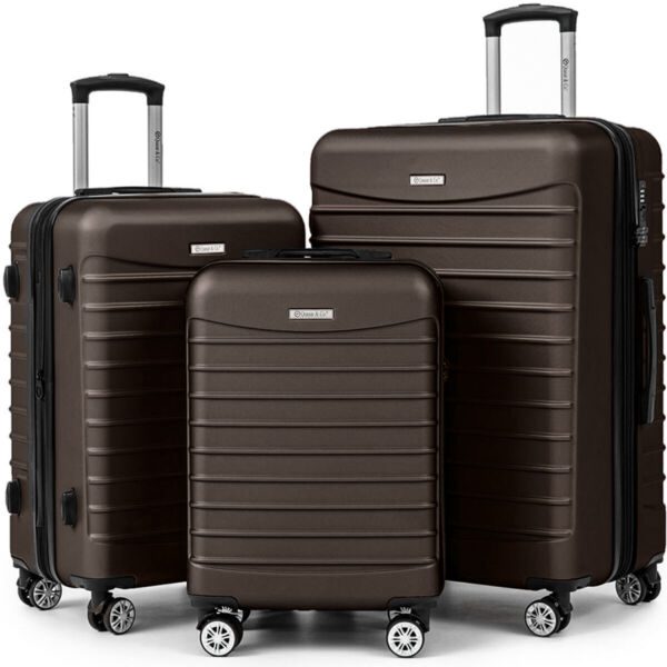 Set 3 trolere Quasar & Co.®, S/M/L, valize cu fermoar antifurt, bagaje cu cifru, maner telescopic, geamantane cu 4 roti duble silentioase 360°, ABS 2.8 mm extradur, captuseala buretata, cate 2 compartimente cu buzunar, LINE, Dark Coffee Set 3 trolere 2026-04-18