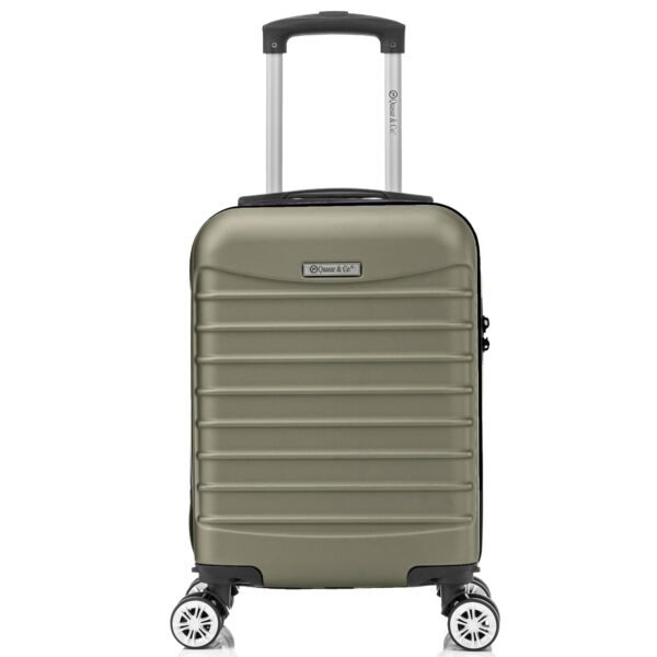 Troler cabina avion Quasar & Co.®, 40x30x20cm, bagaj de mana, troller cu fermoar sigur, cifru, maner telescopic lung, geamantan cu 4 roti duble detasabile, 360°, valiza ABS 2.8 mm, rezistent, 2 compartimente cu buzunar, 10kg, LINE, Sampanie - imagine 3