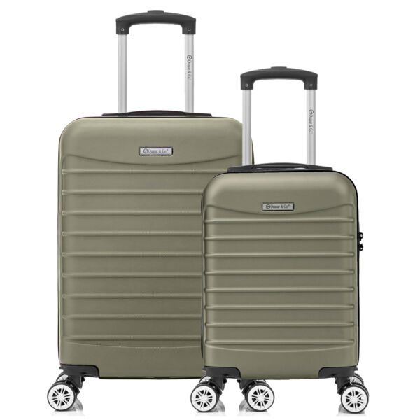 Set 2 trolere cabina Quasar & Co.®, 40x30x20 cm cu roti detasabile si 55x36x20 cm, bagaj de mana, troller cu fermoar antifurt, cifru, maner telescopic lung, geamantan 4 roti duble 360°, valiza ABS 2.8 mm rezistent, 10kg, LINE, Sampanie - imagine 3