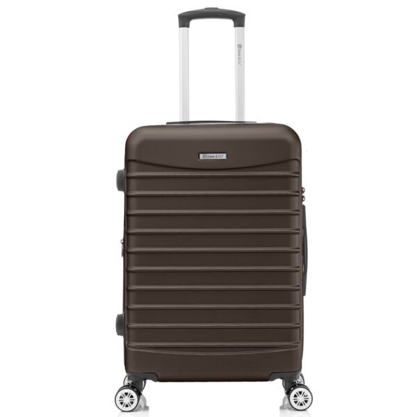 Troler mediu extensibil Quasar & Co.®, 66x41x26-31cm, bagaj de cala, troller avion cu fermoar antifurt, cifru, maner telescopic, geamantan cu 4 roti duble silentioase 360°, valiza ABS 2.8 mm, 2 compartimente cu buzunar, LINE, Dark Coffee Trolere medii 2026-04-18