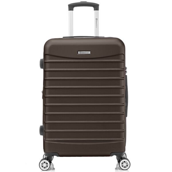 Troler mare extensibil Quasar & Co.®, 77x49x31-36cm, bagaj de cala, troller avion cu fermoar antifurt, cifru, maner telescopic, geamantan cu 4 roti duble silentioase 360°, valiza ABS 2.8 mm, 2 compartimente cu buzunar, LINE, Dark Coffee Trolere mari 2026-04-18