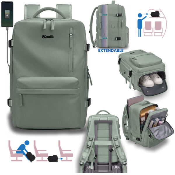 Rucsac Quasar & Co.®, bagaj de mana avion, multifunctional, extensibil, impermeabil, compartiment pantofi, compartiment laptop, sistem agatare pe troler, rucsac calatorie/voiaj pretabil drumetii/scoala, cu USB, textil, 43x30x20-28 cm, kaky Rucsacuri 2026-04-29 2