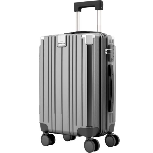 Troler mediu, Quasar & Co.®, 66x45x26cm, bagaj de cala, troller cu maner telescopic, geamantan cu 4 roti duble silentioase 360°, valiza ABS+PC, suport pahar, ZENO, gri - imagine 2