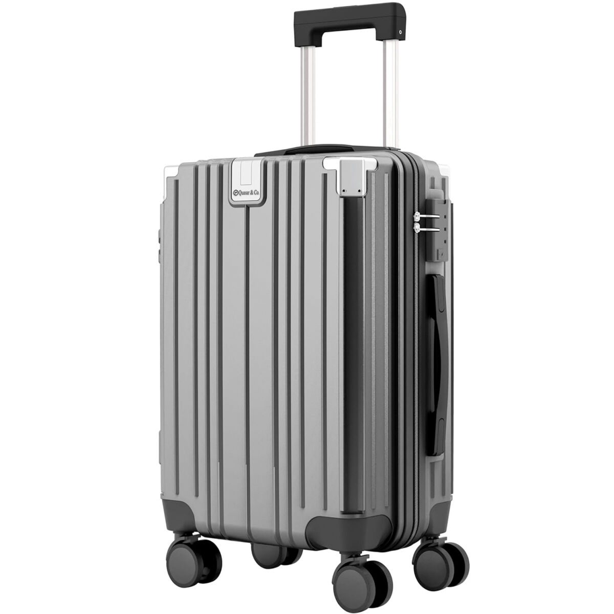 Troler cabina avion Quasar & Co.®, 54x36x23cm, bagaj de mana, troller cu maner telescopic, geamantan cu 4 roti duble silentioase 360°, valiza ABS+PC, suport pahar, ZENO, gri 2